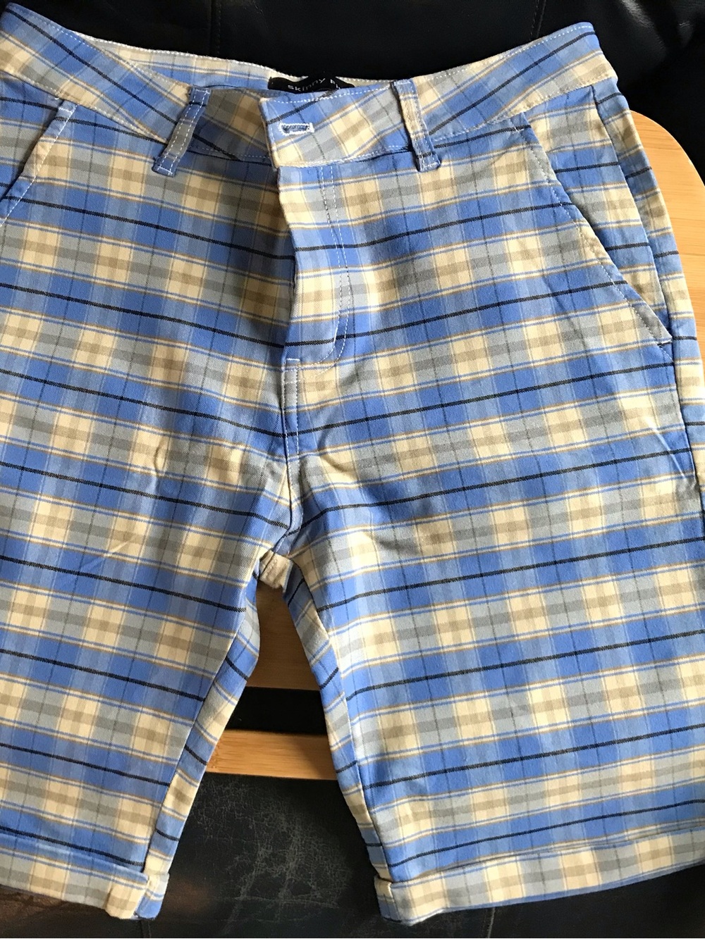 Men's Blue and Cream Plaid Shorts